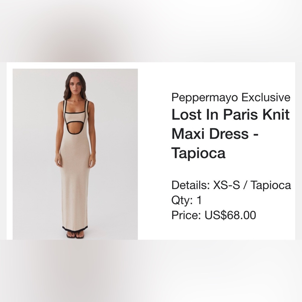 Peppermayo Tan Bodycon Maxi Dress Plunge Neckline